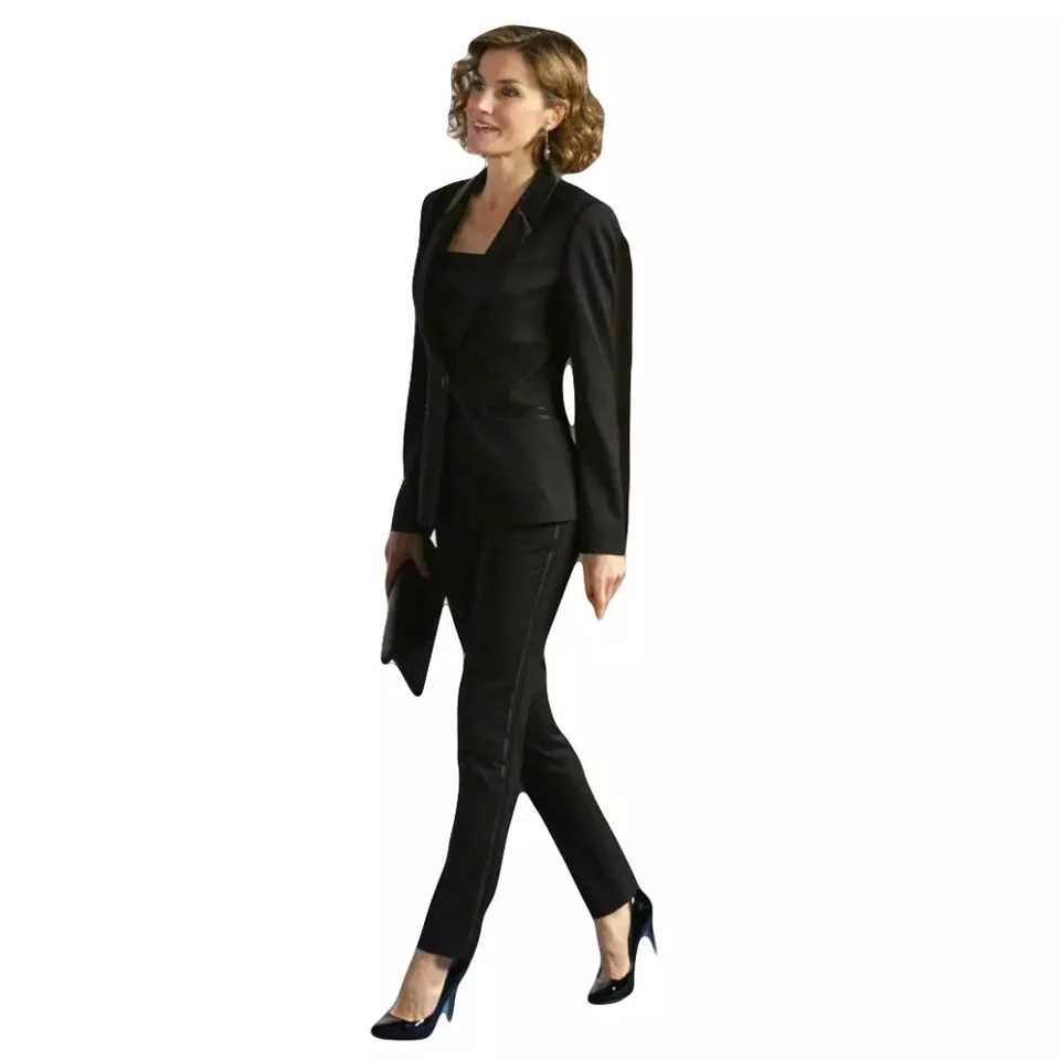 2 Piece Black Slim Fit Women's Business Summer Suit 2020 Female Office Uniform Ladies Formal Pants Suit One Button Womens Tuxedo