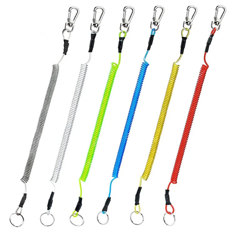 Men Women Elastic Coil Stretch Tether Key chain Ring For Fishing Lobster Clasp Hook Lockable Key Cord key koord Sleutel