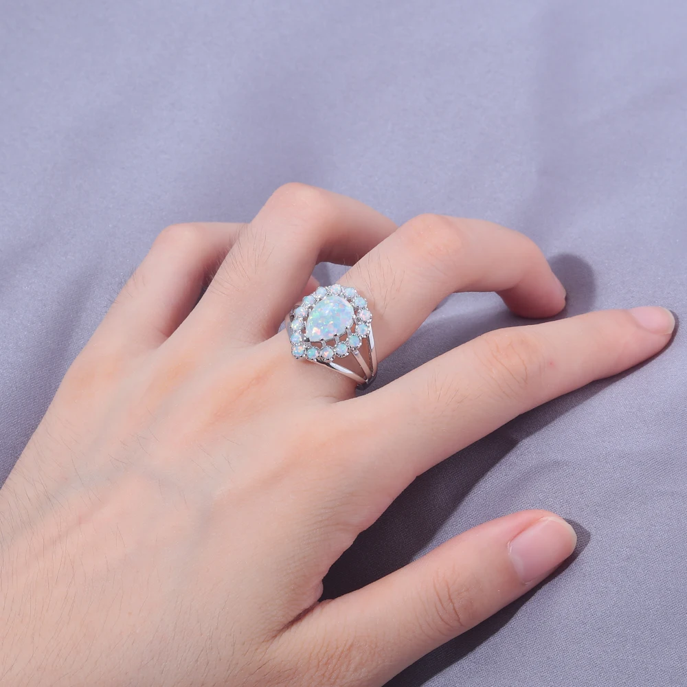 CiNily Created White Fire Opal Silver Plated Wholesale Hot Sell Fashion Party for Women Jewelry Ring Size 7 8 9 OJ6212