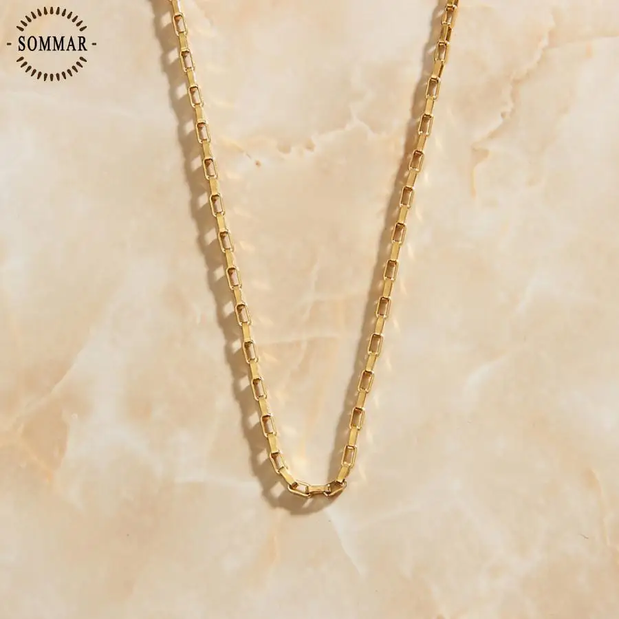 SOMMAR High Quality Gold Plated /stainless steel color Necklaces for women Square box 2mm 50cm maxi necklace Factory Wholesale