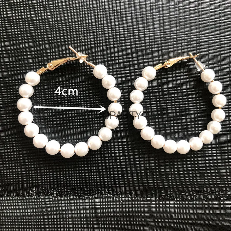 Trendy Large Hoop Earrings 6mm pearl Smooth Circle Earrings Basketball Brincos Celebrity Brand Loop Earrings for Women Jewelry