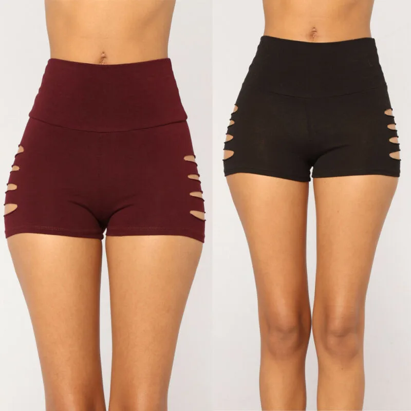 Pantalones cortos con agujeros para mujer, Shorts deportivos de cintura alta, ajustados, elásticos, para entrenamiento y baile