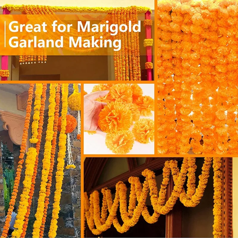 HOT-3.9Inch Marigold Flowers Artificial Day Of The Dead Flower 50Pcs Fake Marigold Flowers Head For Marigold Garland Making