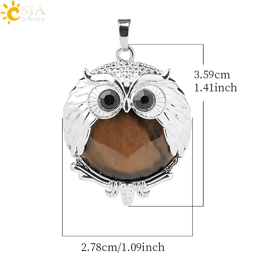 CSJA Natural Stone Cute Owl Animal Pendants for Necklaces White Crystal Pendant Pink Quartz Opal Lapis Lazuli Reiki Jewelry G802