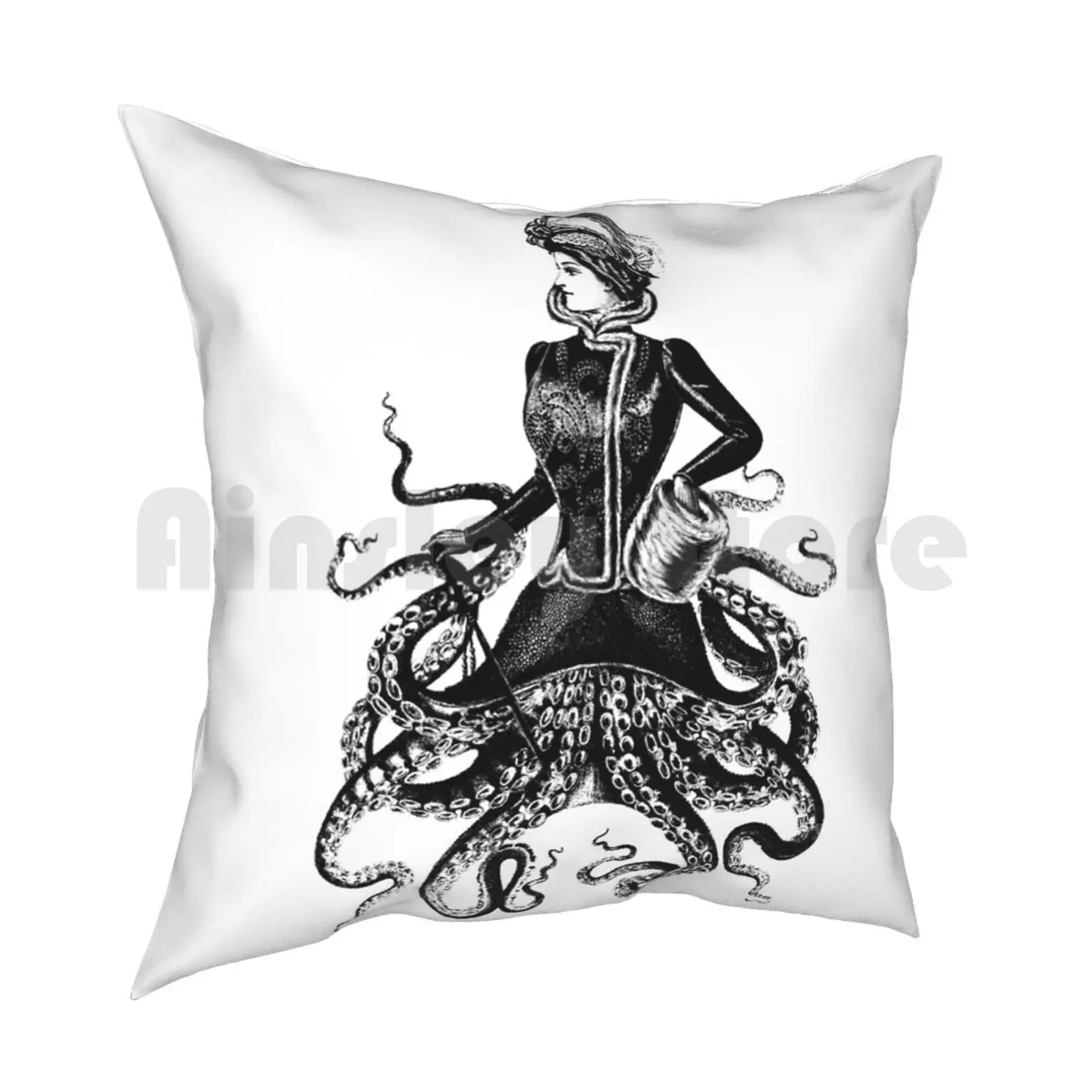 Lady Squid Pillow Case Printed Home Soft Throw Pillow Vintage Sea Creature Tentacle Octopus Retro Cool Cult Movie Goth