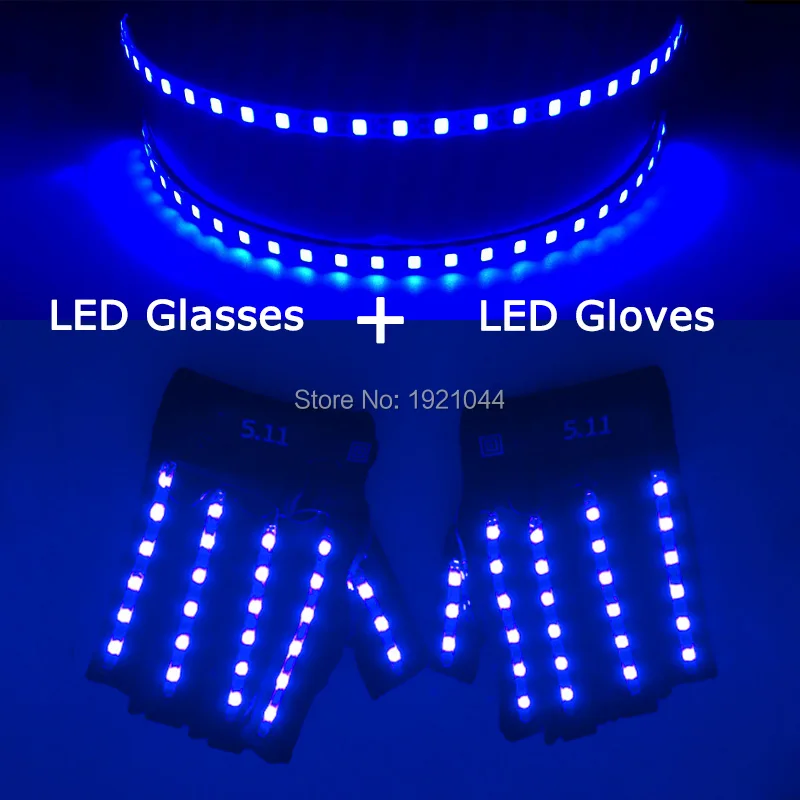 LED 안경 1 개, LED 장갑 1 쌍, 6 가지 색상 사용 가능, 신제품 세트, 글로우 댄스 파티 의상 장식, LED 레이저 소품