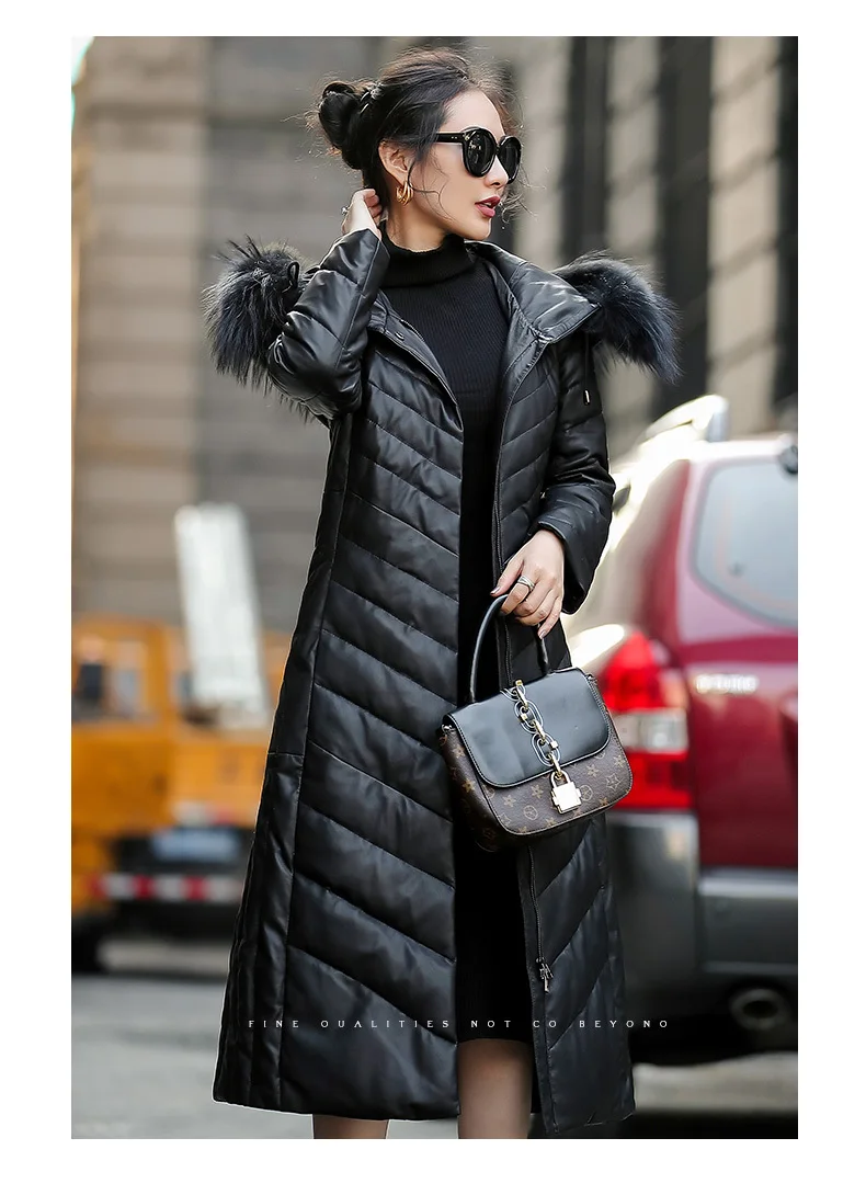 

Leather Real 2020 Jacket Winter Coat Women Real Raccoon Fur Collar Down Jacket Women Long Genuine Sheepskin Coat MY4728