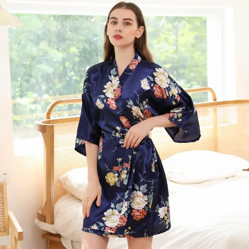 Half Sleeve Nightgown Intimate Lingerie Casual Home Clothing Sleepwear Short Summer New Kimono Robe Print Flower Women Bathrobe