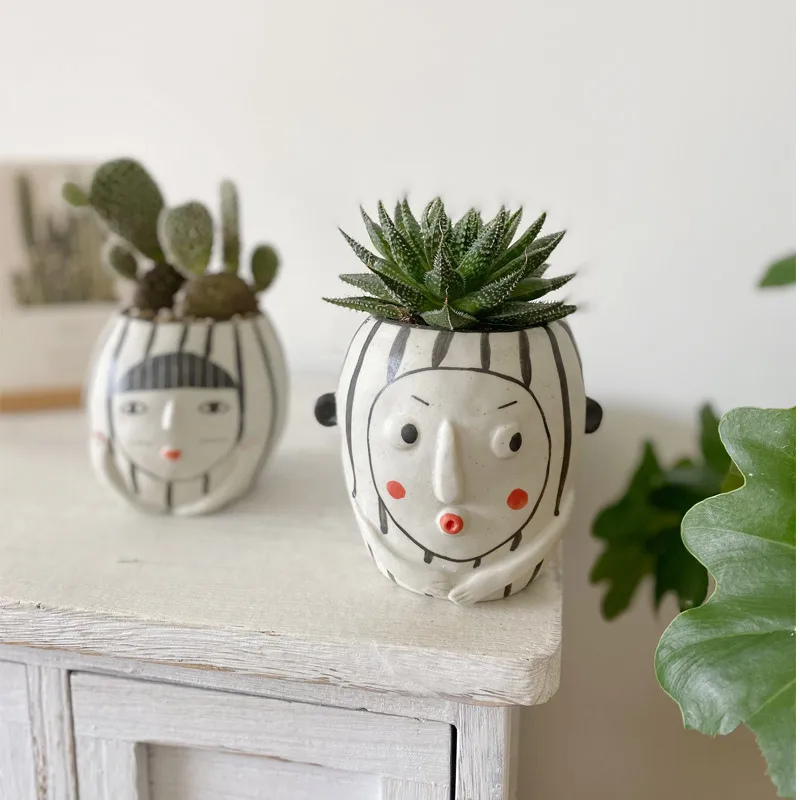 Modern minimalist art funny flower pot cute handmade ceramic cactus succulents potted home balcony decoration accessories