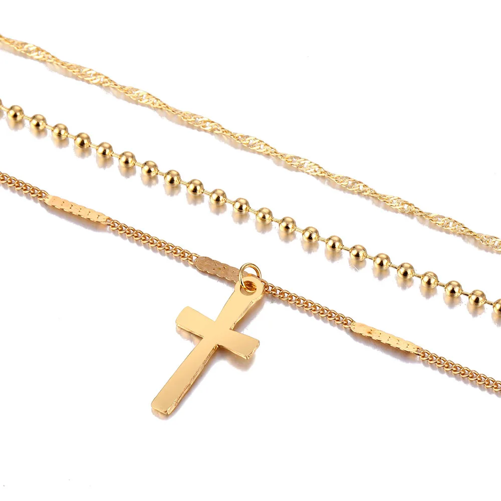Bls-miracle Bohemian Bead Necklaces For Women Vintage Choker Cross Multi-layer Necklace Colares Statement Party Jewelry 2018 New