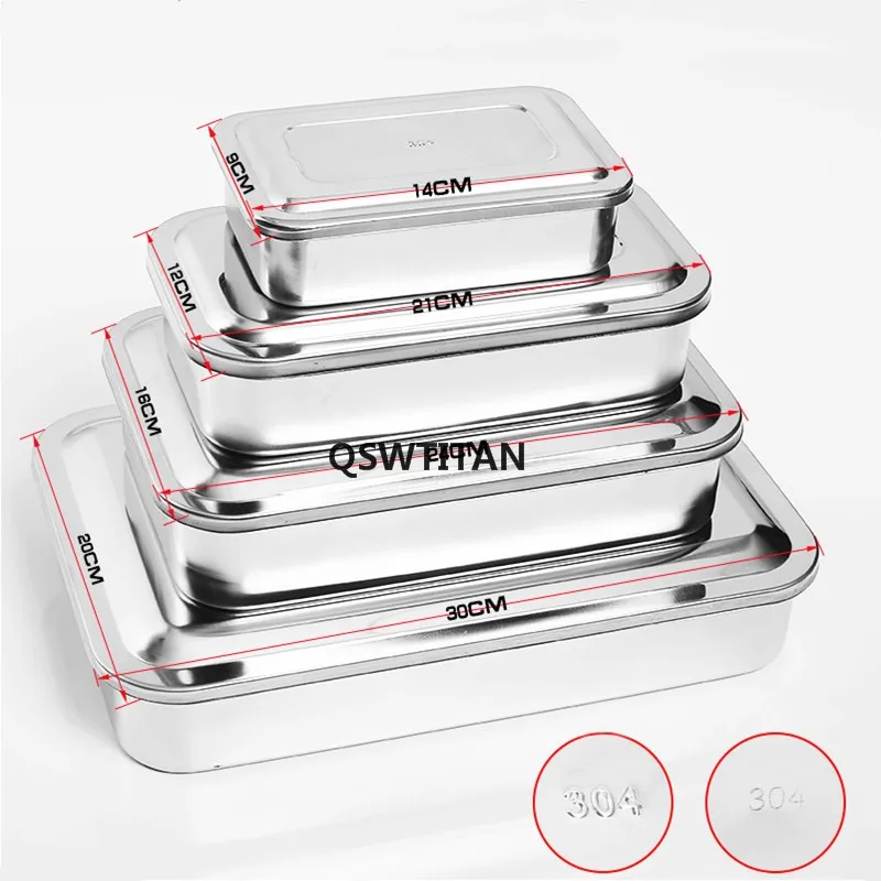 Dental Sterilization Tray Sterilization Case Box 304 Thick Stainless Steel Square Plate Cover Surgical Instruments