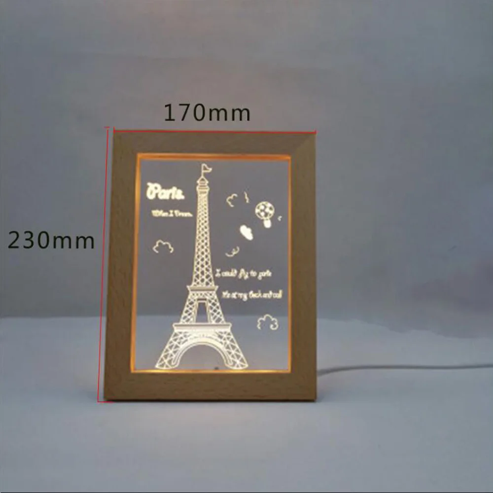 Creative DIY Wooden Photo Frame LED Night Light 3D Carving Beech Luminous Acrylic Crystal Decoration Customization LED 09