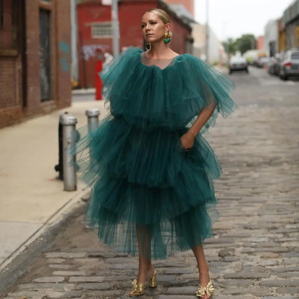 Extra Puffy Dark Green Ruffle Tulle Dresses With Pocket Long Tutu Dresses Women 2020 Tiered Ruffles Prom Gown Girls Custom Made