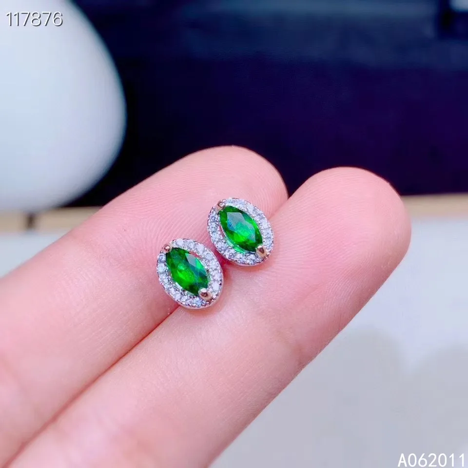 

KJJEAXCMY fine jewelry natural diopside 925 sterling silver trendy girl gemstone earrings new Ear Studs support test