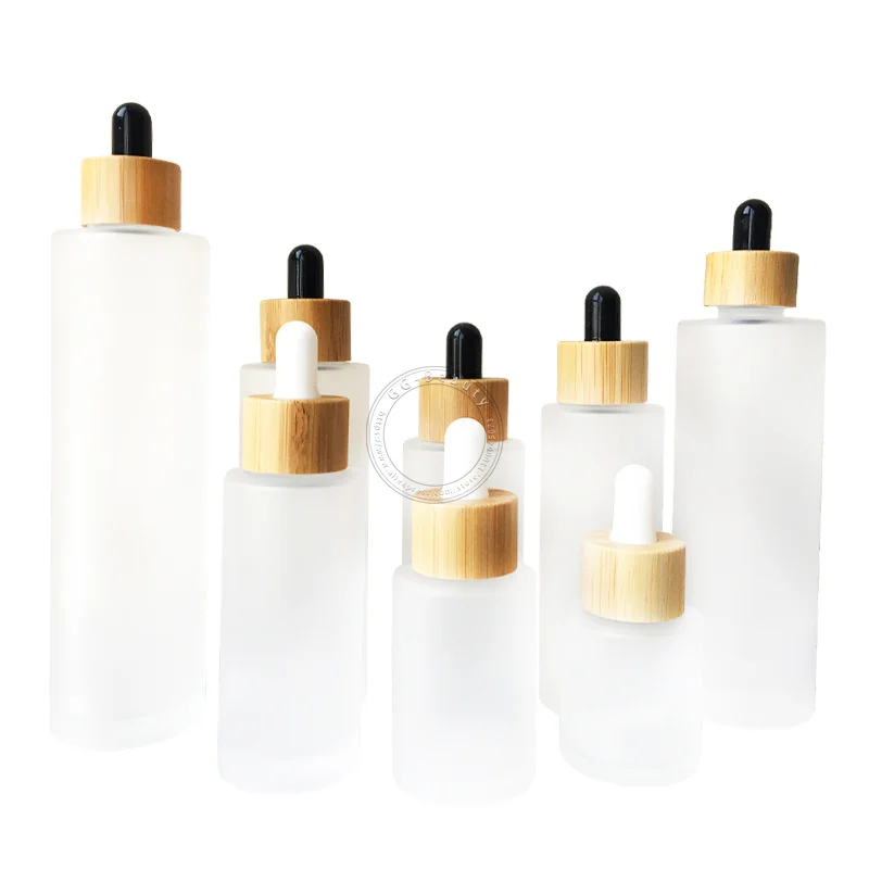 1OZ 50/ 60/80/100/120ml Frosted Glass Dropper Bottles with Bamboo Drop Lid Essential Oil Skin Care Serum Empty Sample Containers