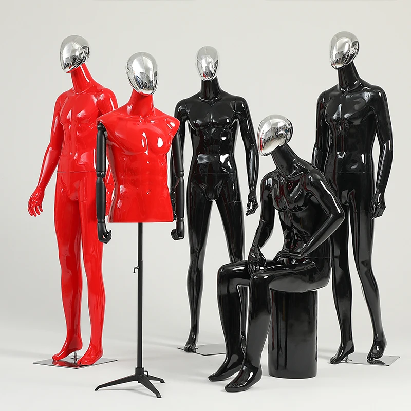 

Men Full Body Movable Electroplate Head Dummy Bright Back Mannequin Red Model