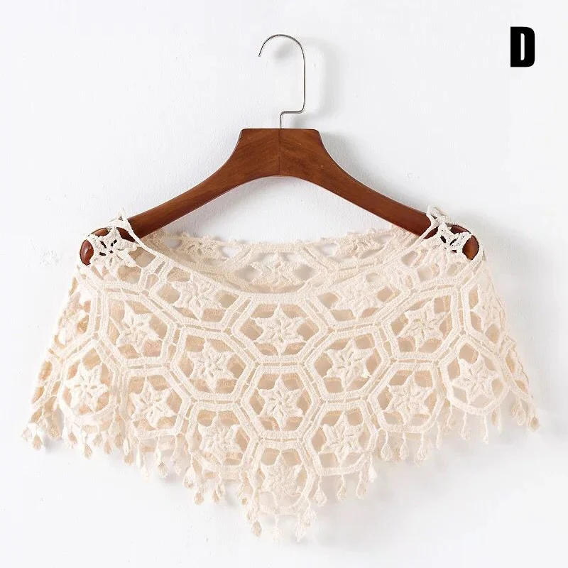 Women Vintage Crochet Knit Cape Lace Short Hollow out Shawls Shrug Poncho H9