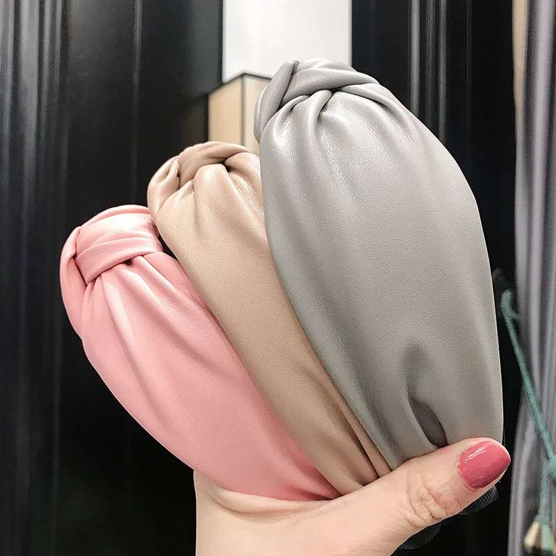 New Fashion Solid Colors Hair Knotted Hairband For Women Cross Hair Hoops Leather Knot Girl Hair Accessories Adult Headband Sale