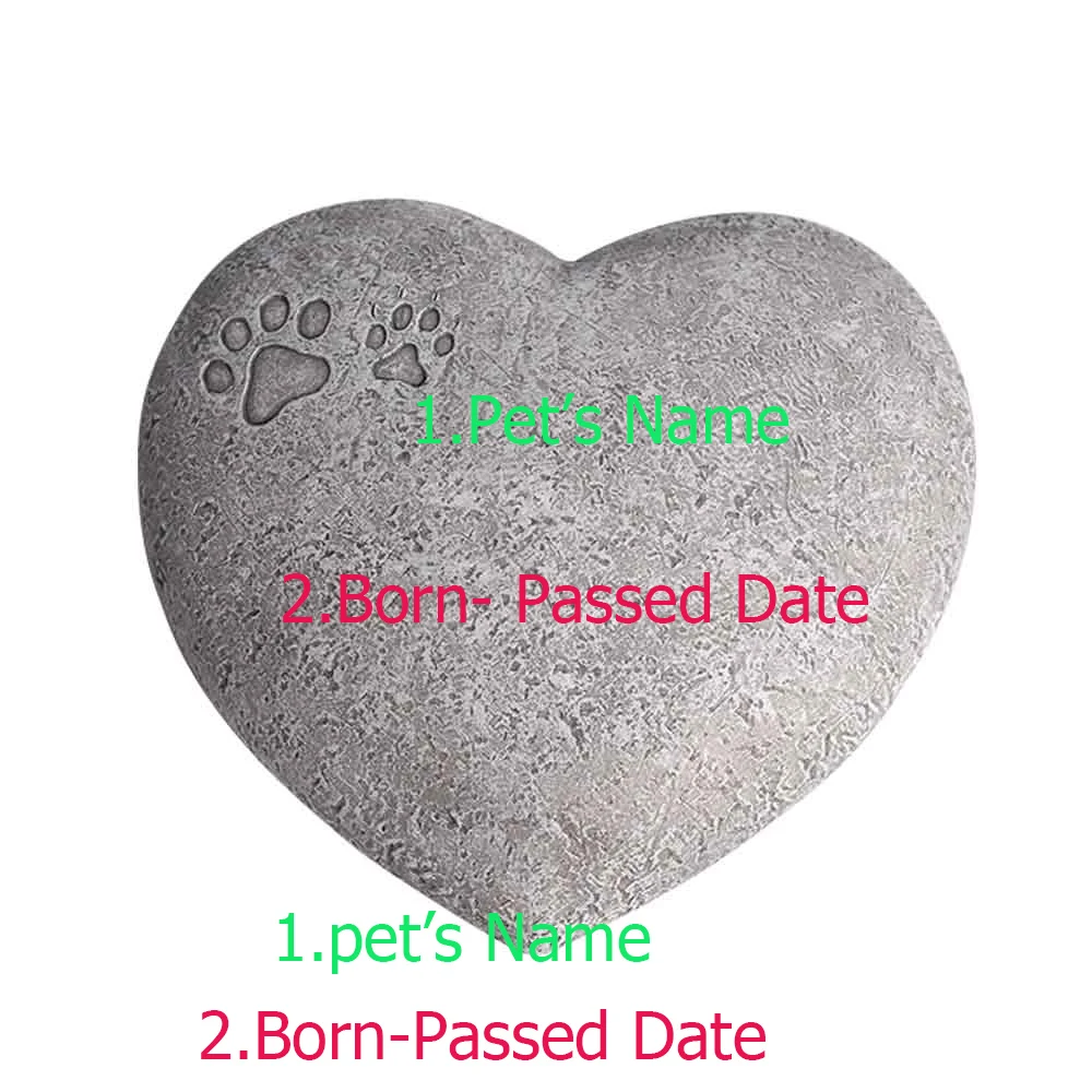 New Cat Dog Heart Shaped  Paw Print Remembrance Memorial  Stone Grave Marker for Outdoor Tombstone Or Indoor Display Pet Gift.