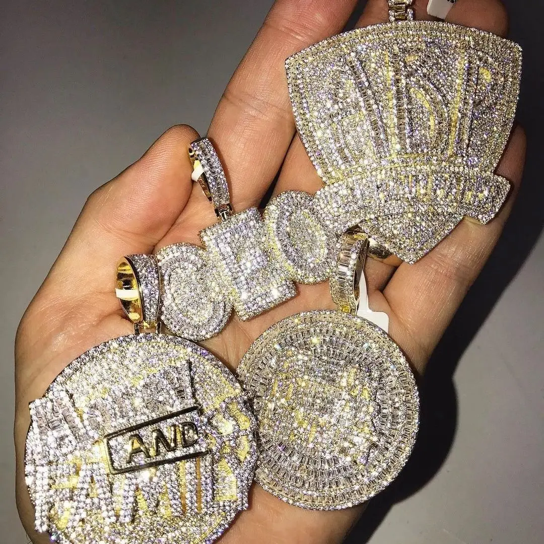 

2024 Hip Hop Iced Out Full Bling Cubic Zirconia Geometry Initial Letters ABP Charm Pendant Necklace For Men Fashion Punk Jewelry