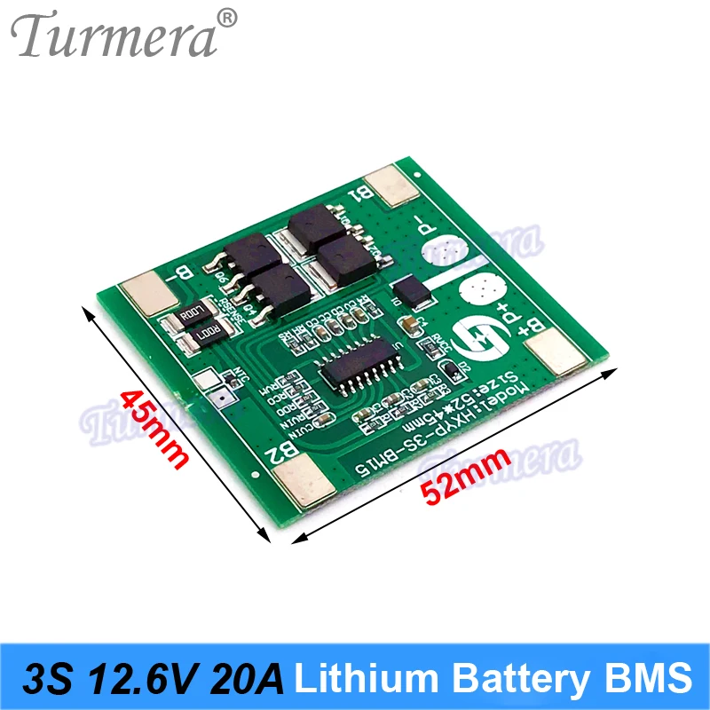 Turmera 3S 20A BMS 12.6V 18650 Lithium Battery Protected Board for 10.8V 12V Screwdriver Drill or Uninterrupted Power Supply Use