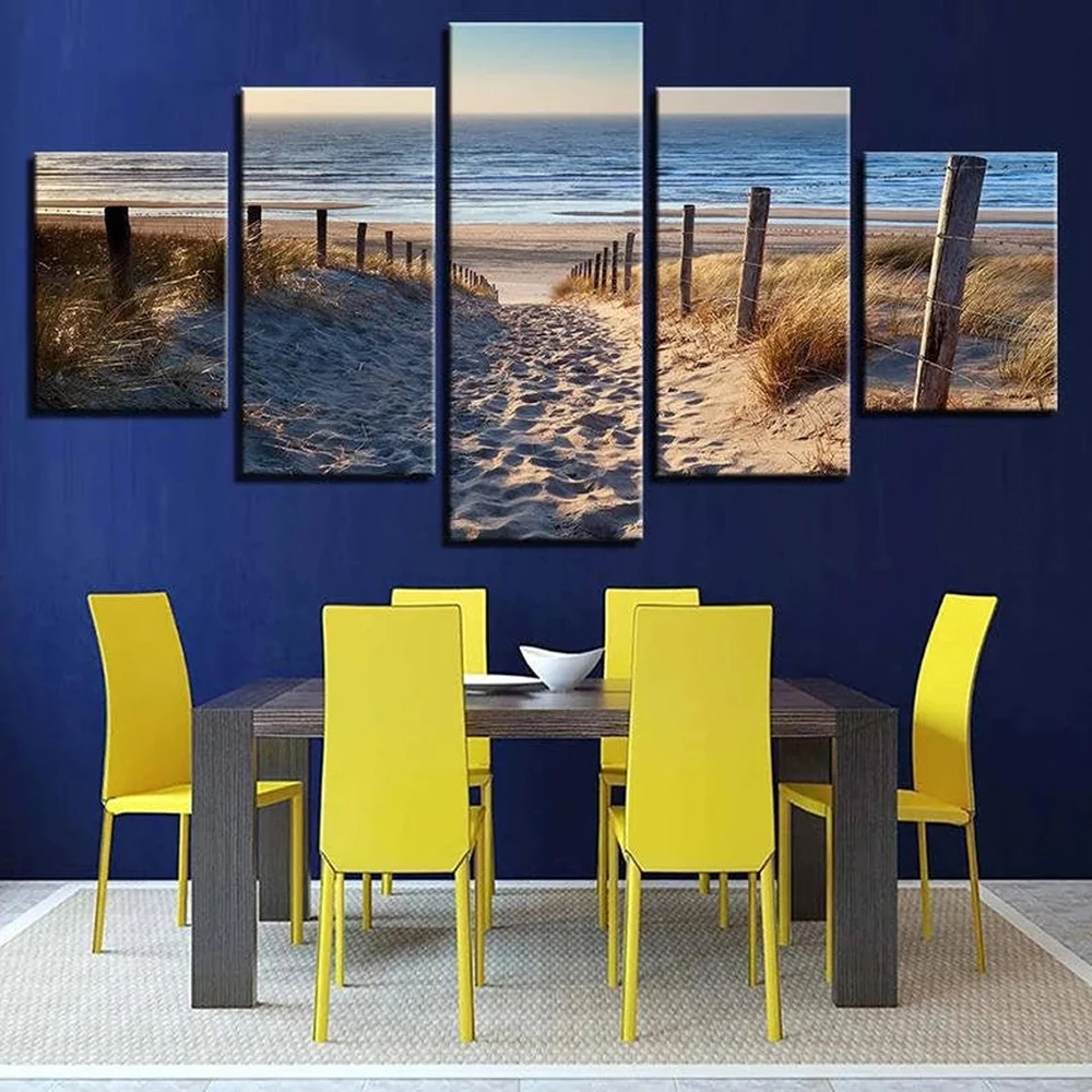 

5 Pieces Wall Art Canvas Painting Ocean Sandy Beach Landscape Poster Modular Pictures Home Modern Living Room Decoration