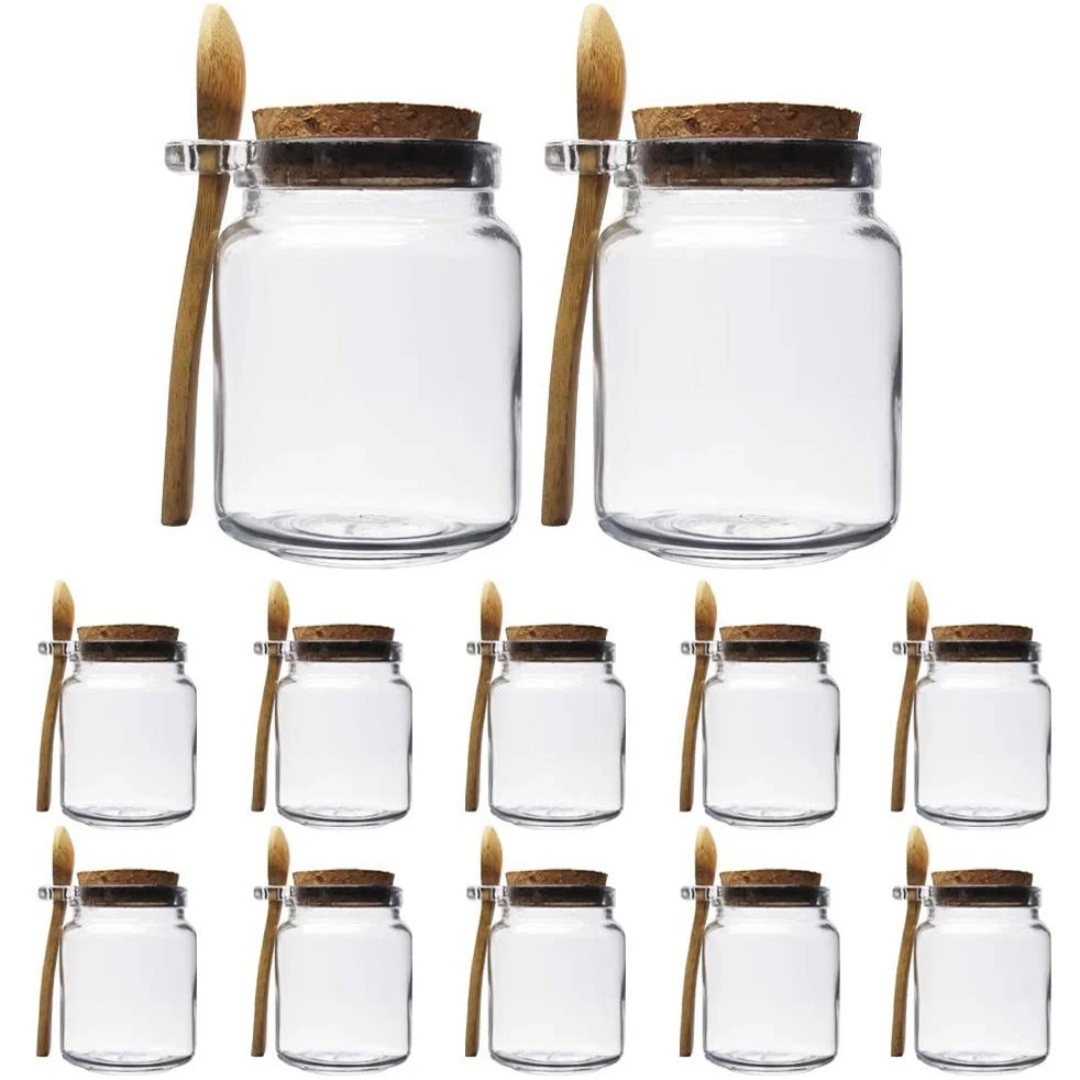 

10oz Small Glass Storage Jars with Cork Lids and Spoons Yogurt Containers for Pantry,Baby,Food,Bathroom,Spices,Honey,DIY