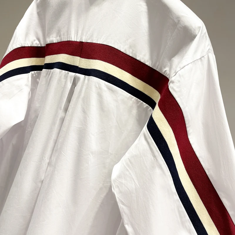 White White Shirt Women Long Sleeve Casual Stripe Patchwork Wear Female Loose Blouses Single Breasted With Pocket Tops