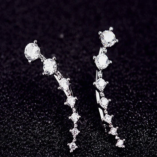 Pendientes elegantes con pasador para mujer, aretes de cristal para escaladores/crawlers, aretes de diamantes de imitación transparentes para mujer,