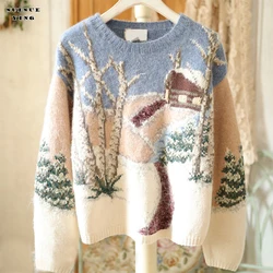 2021 New Autumn Winter Thick Sweater Vintage Cartoon Knit Embroidery Sueter Mujer Japanese Streetwear Preppy Style Lazy Style  J