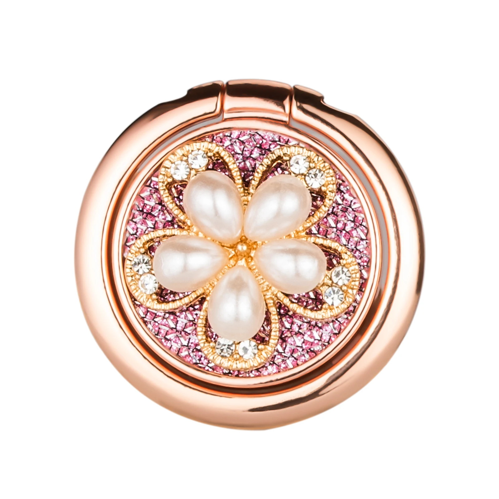 الموضة الفاخرة العالمي بريق اللؤلؤ مرصع بالجواهر زهرة المعادن البنصر الهاتف المحمول قبضة مستديرة حامل حامل آيفون سامسونج