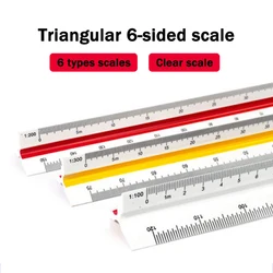 DEZI 30cm Triangular Scale Ruler 1:20-1:500 Alloy/Metal/Plastic Straight Ruler Clear Architect/Engineer Accurate Technical Scale