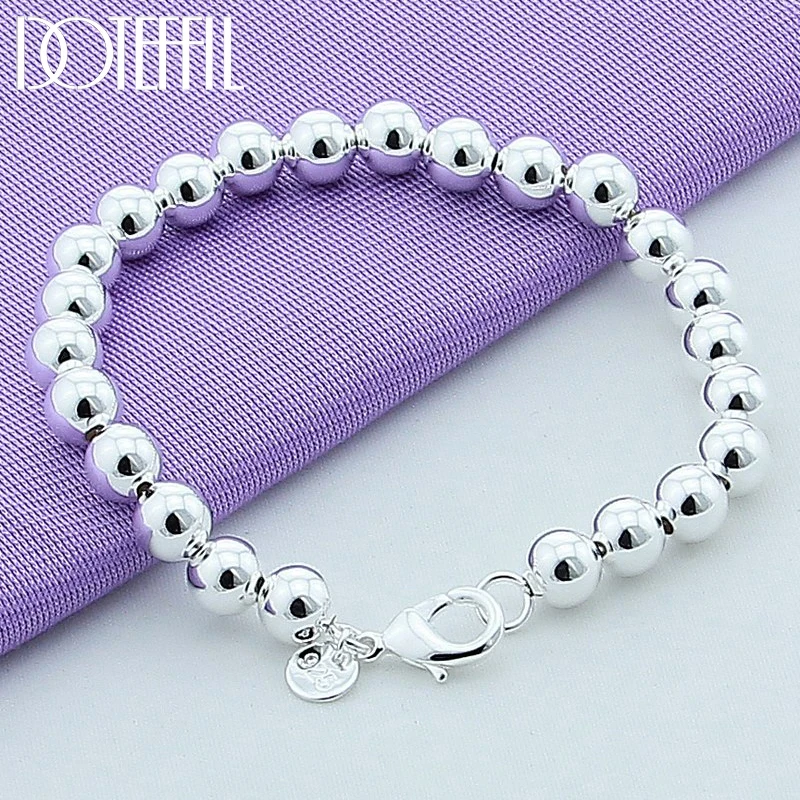 DOTEFFIL 925 Sterling Silver 8mm/10mm Gold Hollow Ball Beads Bransoletka z koralików dla kobiet Moda Biżuteria zaręczynowa ślubna