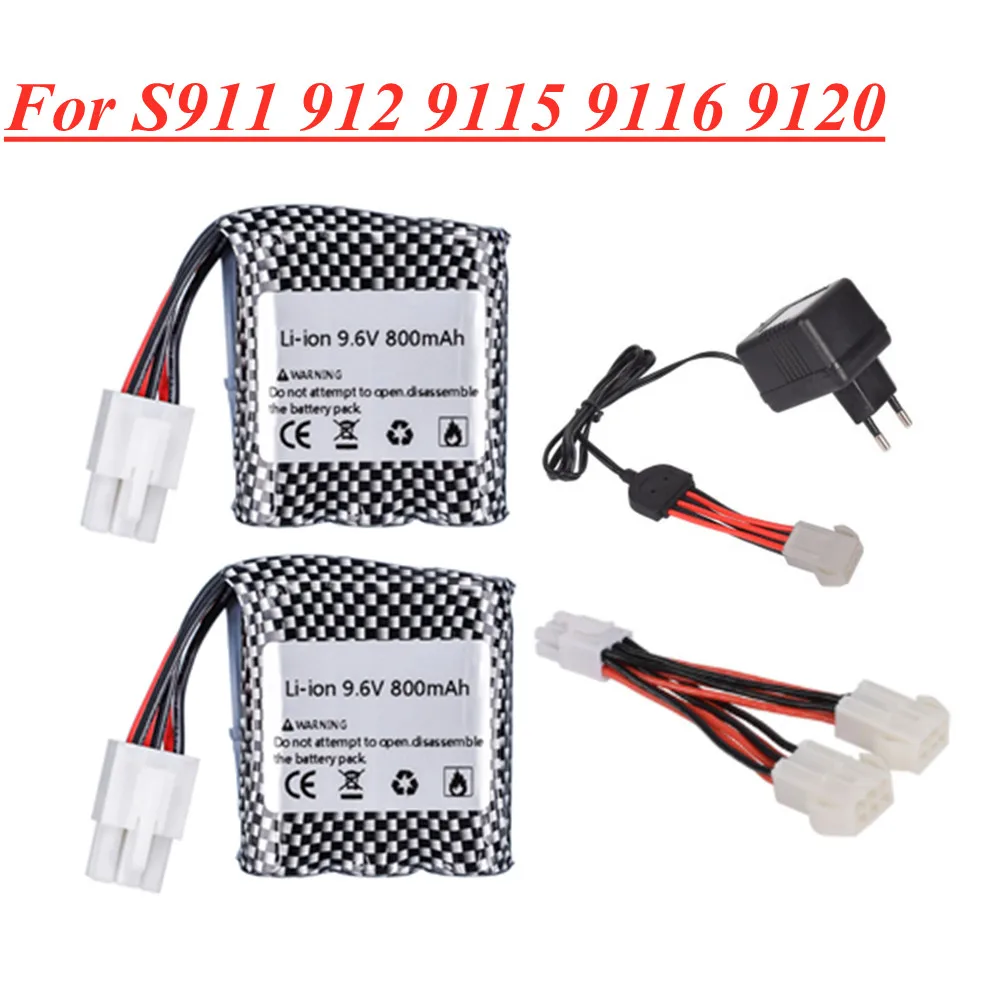 9.6V 800mAh li-ion Battery for S911 912 9115 9116 9120 RC Car Monster Truck Parts 9.6 v 16500 15C Battery Charger Set