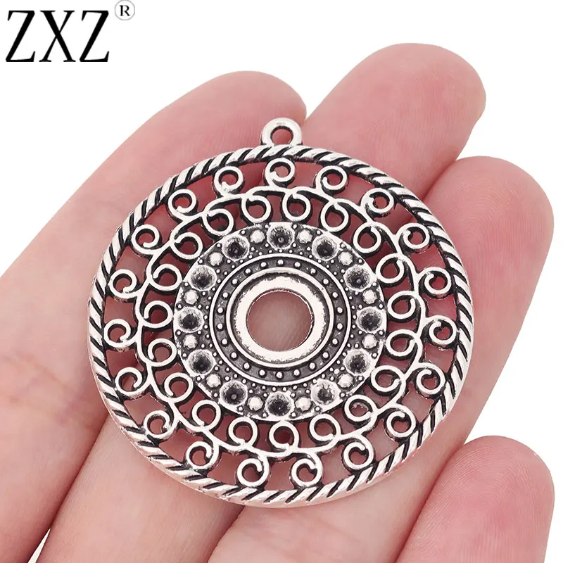 

ZXZ 10pcs Tibetan Silver Filigree Open Round Charms Pendants Blank 10mm Round Cabochon Setting For DIY Necklace Making Findings