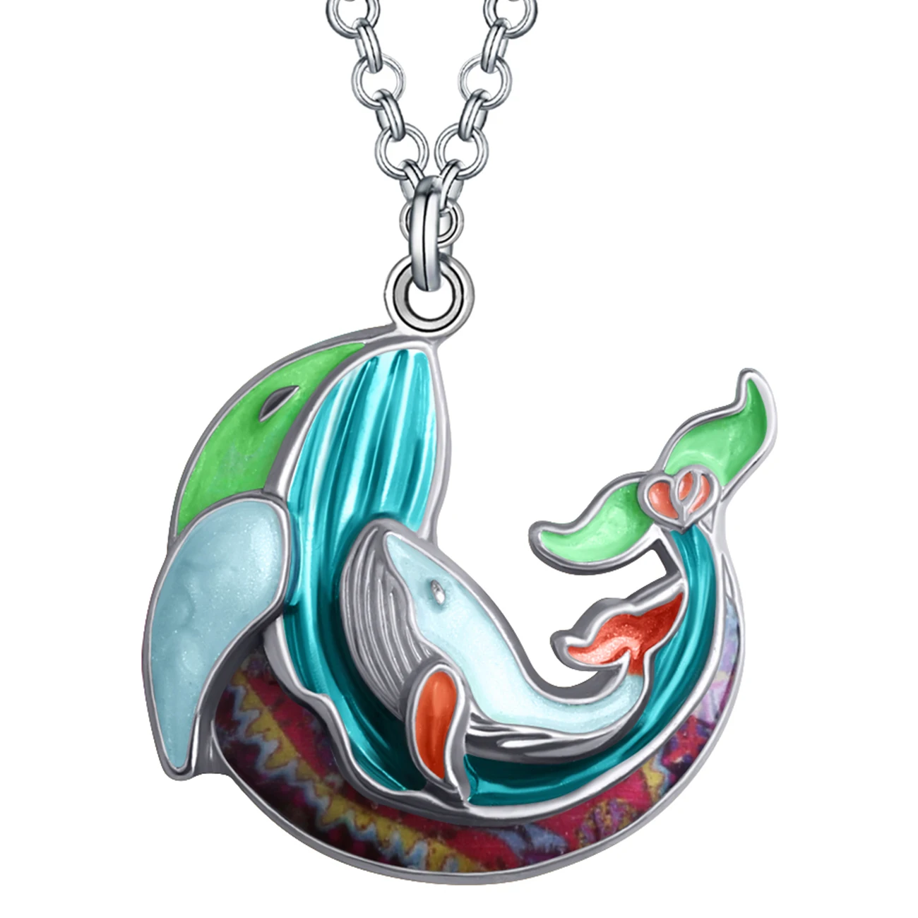 BONSNY Mothers Day Enamel Alloy Floral Ocean Baby Whale Necklace Pendant Chain Fashion Jewelry For Women Mom Teens Charms Gifts