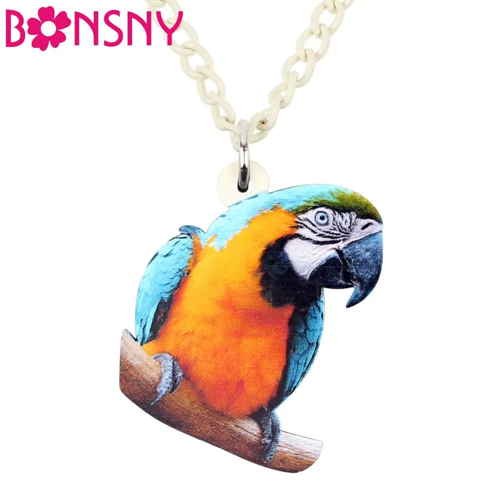 Bonsny Acrylic Blue-and-Yellow Macaw Parrot Bird Necklace Choker Sweet Bird Animal Jewelry Girl Lady Teen Charm Party Gifts 2019