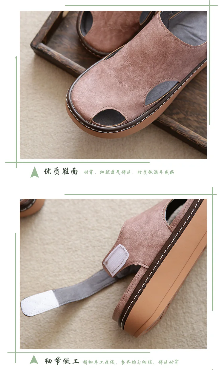 Careaymade-Summer sandals female Mori retro literature art,hand sewn thick soled hollow shoes,original comfortable Roman shoes