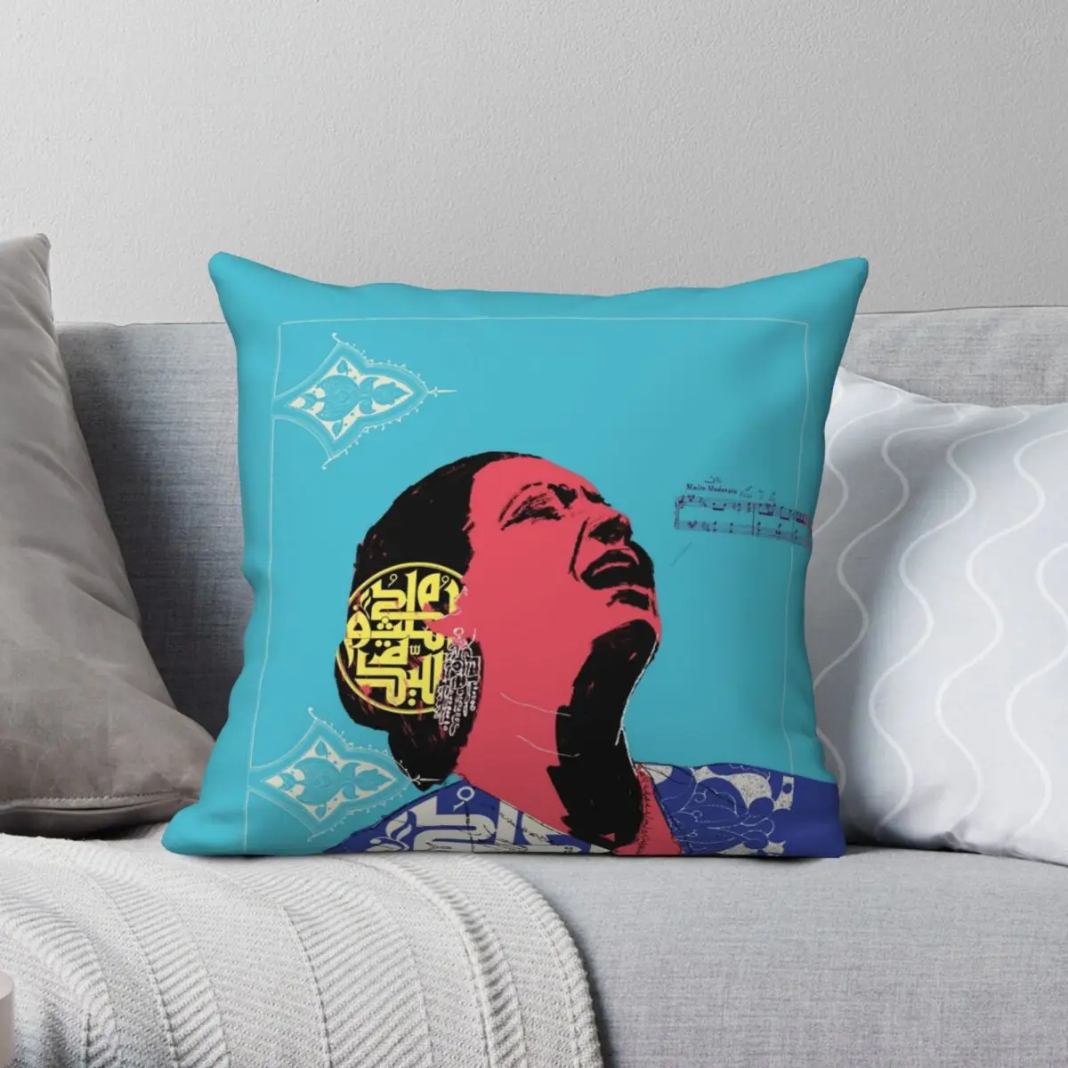 Umm Kulthum Art Taie d'oreiller en polyester, lin, velours, imprimé, fermeture éclair, décor, jeter, taie d'oreiller, voiture, housse de coussin, vente en gros