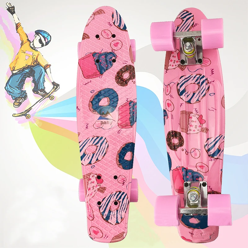 Pink Mini Penny Board Children Longboard Fish Board Cartoon Graphic Complete Skateboard Ready To Use Portable Scooter Toy 22\