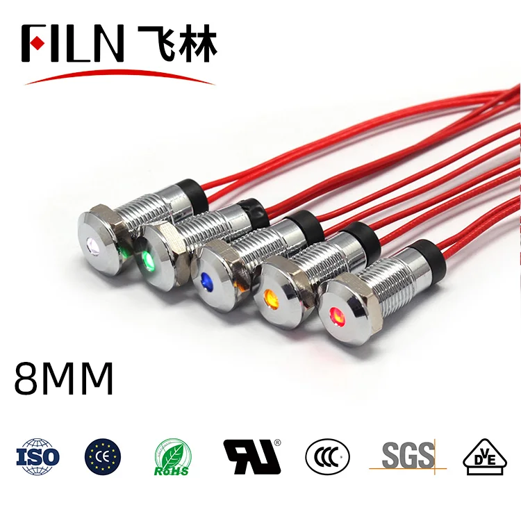 

FILN 8mm waterproof high quality 12v 24v 220v 110v Lamp Car Truck Boat pilot lights led indicator light with cable