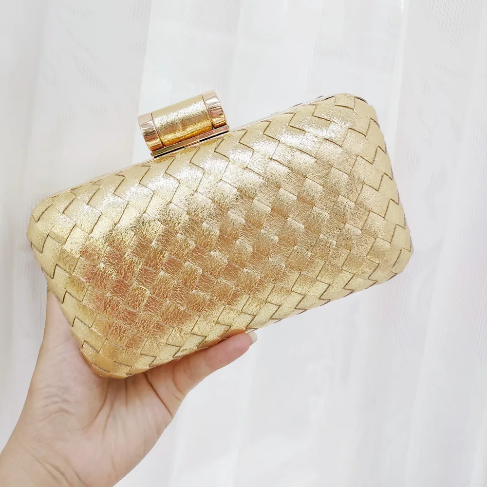 DG PEAFOWL PU Webb Weave Clutch Evening Bag Knitting Satin Chain Handbags for Lady Shoulder Crossbody Bag Bridal Weddinbg Purse