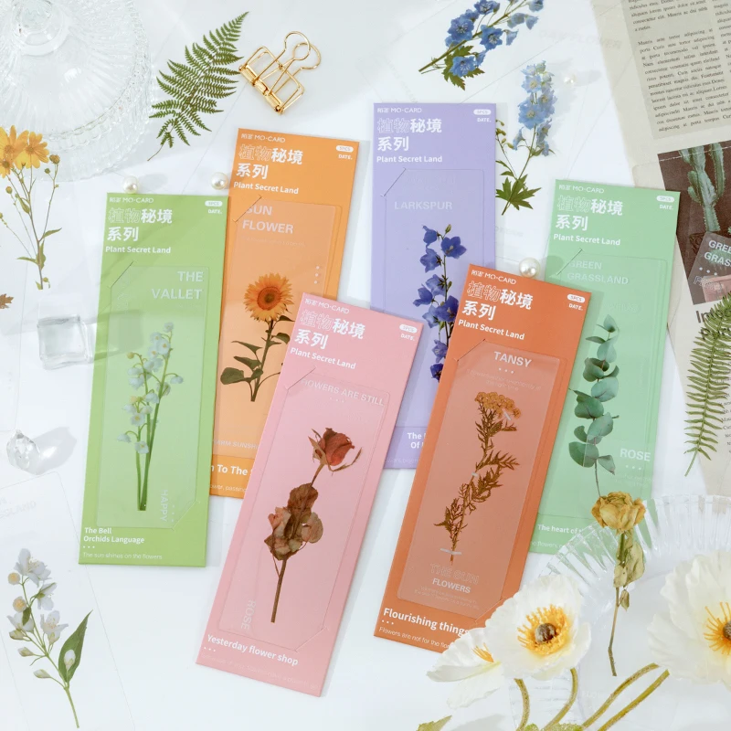 5pcs Plant Secret Land Bookmark for Books PET Transparent Flower Page Note Marker Unique Reading Gift Stationery School F636