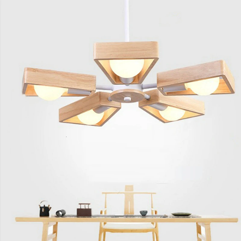 3/5/6/8 Lights E27 Windmill Wooden Chandelier Lighting For Living Room Bedroom Kitchen Island LED Loft Industrial Art Home Decor