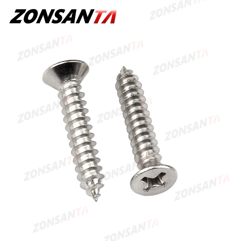 ZONSANTA M1.4 M1.7 M2 M2.3 M2.6 M3 M4 M5 M6 304 Stainless Steel Cross Tersembunyi Countersunk Kepala Datar Sekrup sekrup Kayu