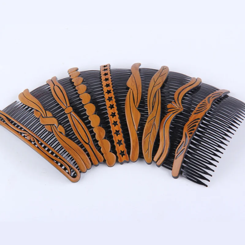 5Pcs/Set Handmade Comb 24 Tooth Plastic Wood Grain Headwear Hair Accessories Women DIY Clip Hair Jewelry Accessories