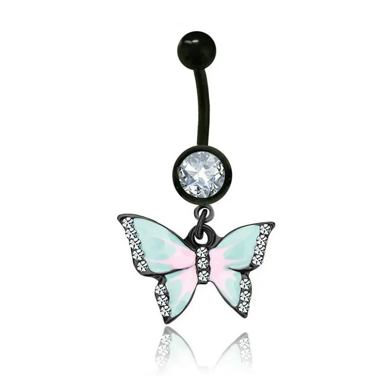 

12pcs/lot Sexy Crystal Butterfly Belly Button Ring Danling Animal Ferido Piercing Jewelry for Woman Gift