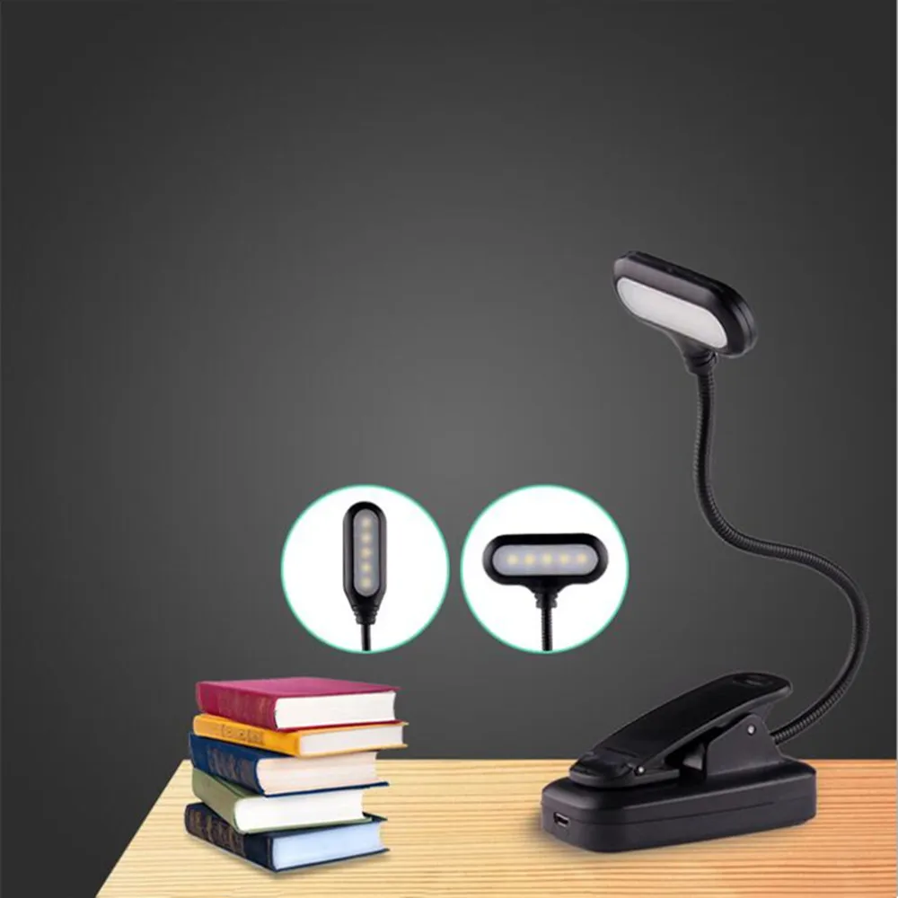 

Adjustable LED Book Light With Clip 5 LEDs AAA Battery Flexible Night Reading Desk Lamp USB Rechargeable Portable Table Lights