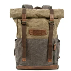 Casual canvas backpack, outdoor hiking and mountaineering backpack, roll top design, extended large capacity mountaineering bag