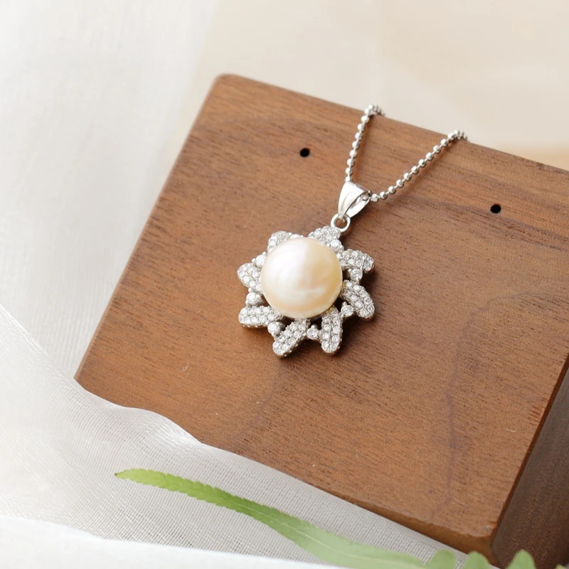 

Authentic 925 Sterling Silver Inlaid Rhinestone Natural Freshwater Pearl Pendant Fashion Women Wedding Party Fine Jewelry Gift